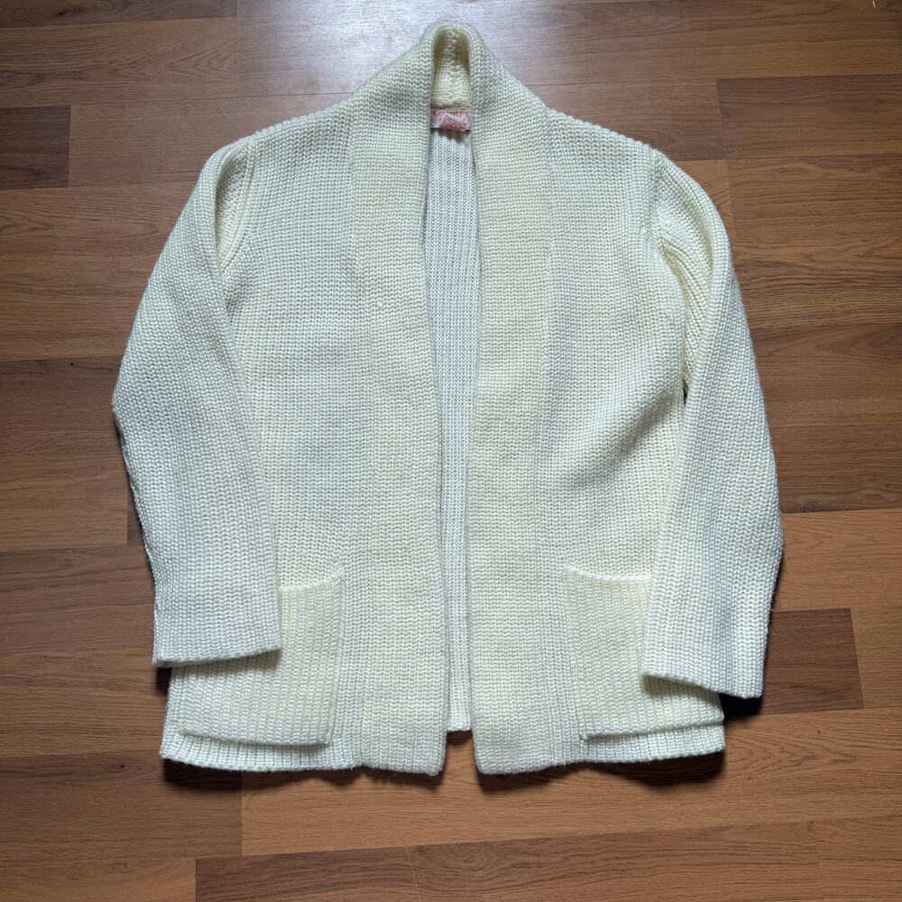 Vintage 80's Country Craft White Chunky Knit Cardigan Over Sweater Sz Small VTG